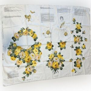 🔴New Vintage Fabric Panel Rose Fever Wearable Art Appliqué Yellow flowers